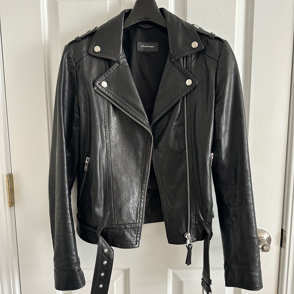 Mackage Florica Black Leather Motorcycle Jacket XS